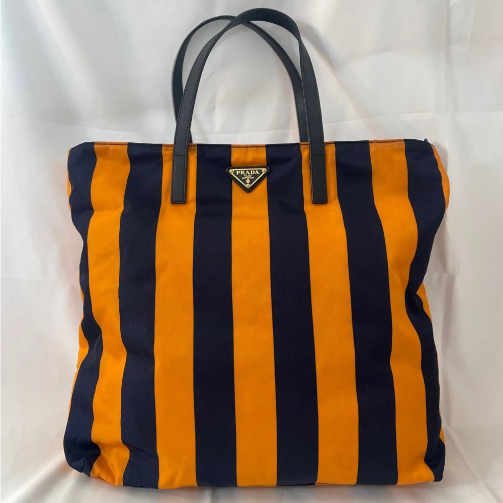 Prada Orange and Black Striped Tote